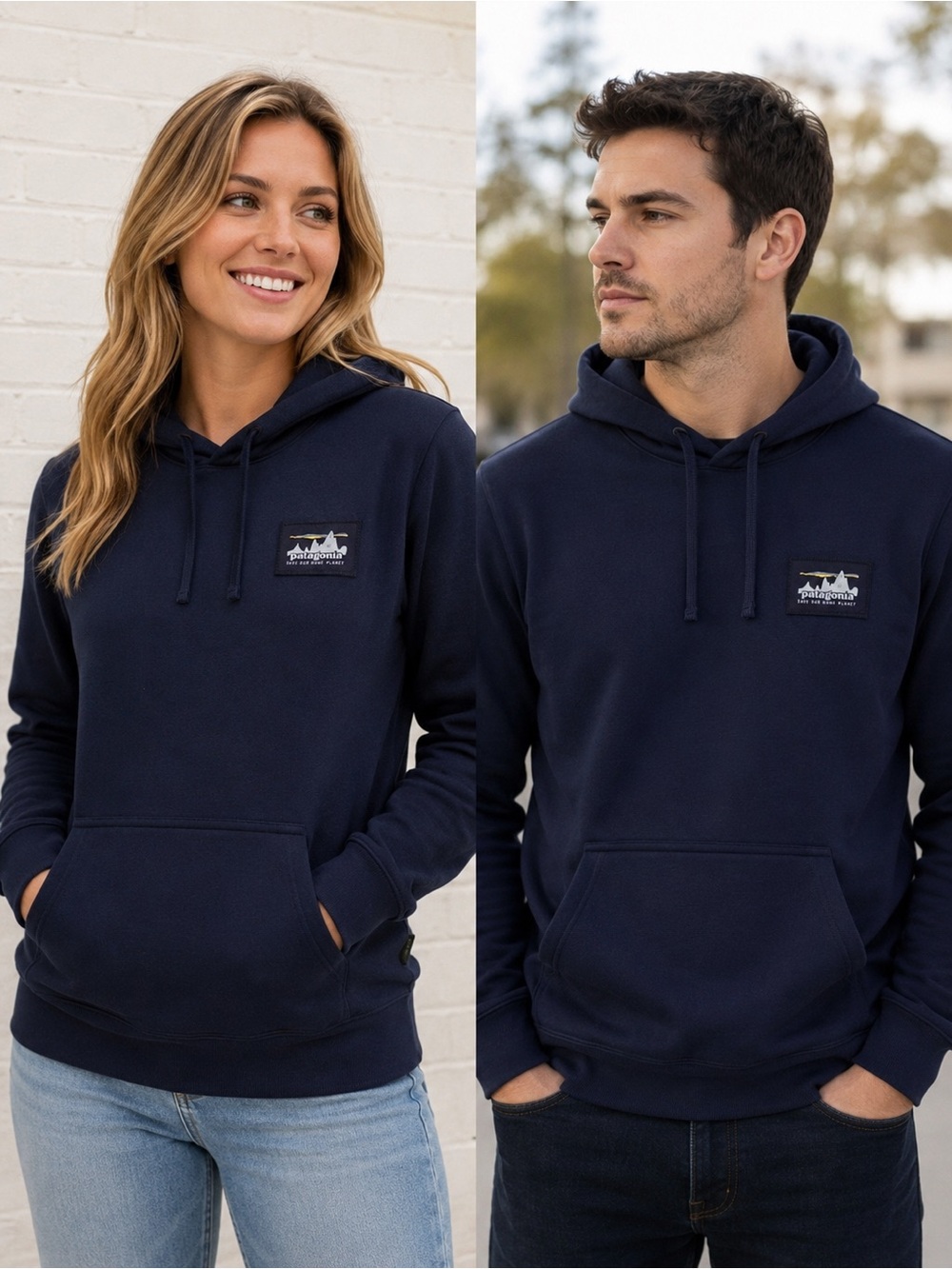 Patagonia Navy Pullover Hoodie with Logo Patch